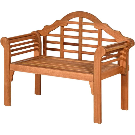 Outdoor Eucalyptus Wood Bench Foldable 2 Person Garden Loveseat