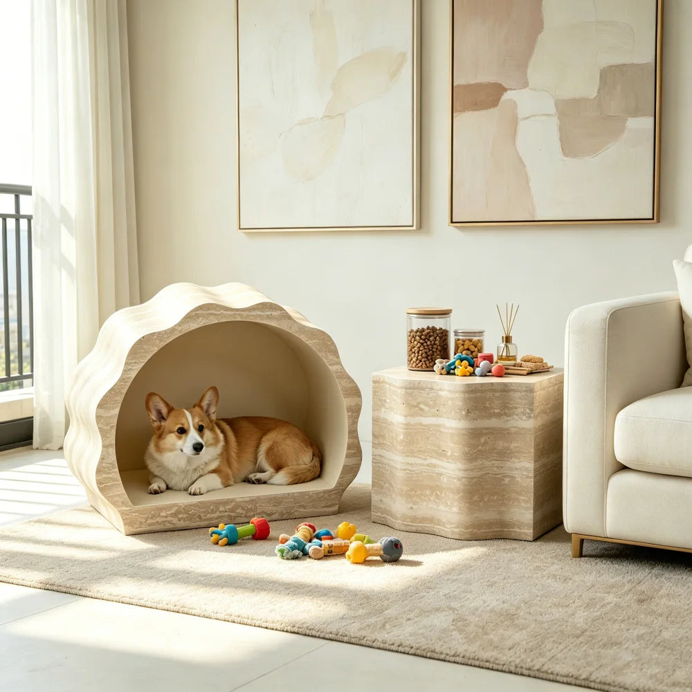 Modern Round Wooden Nesting Coffee Tables With Pet Bed