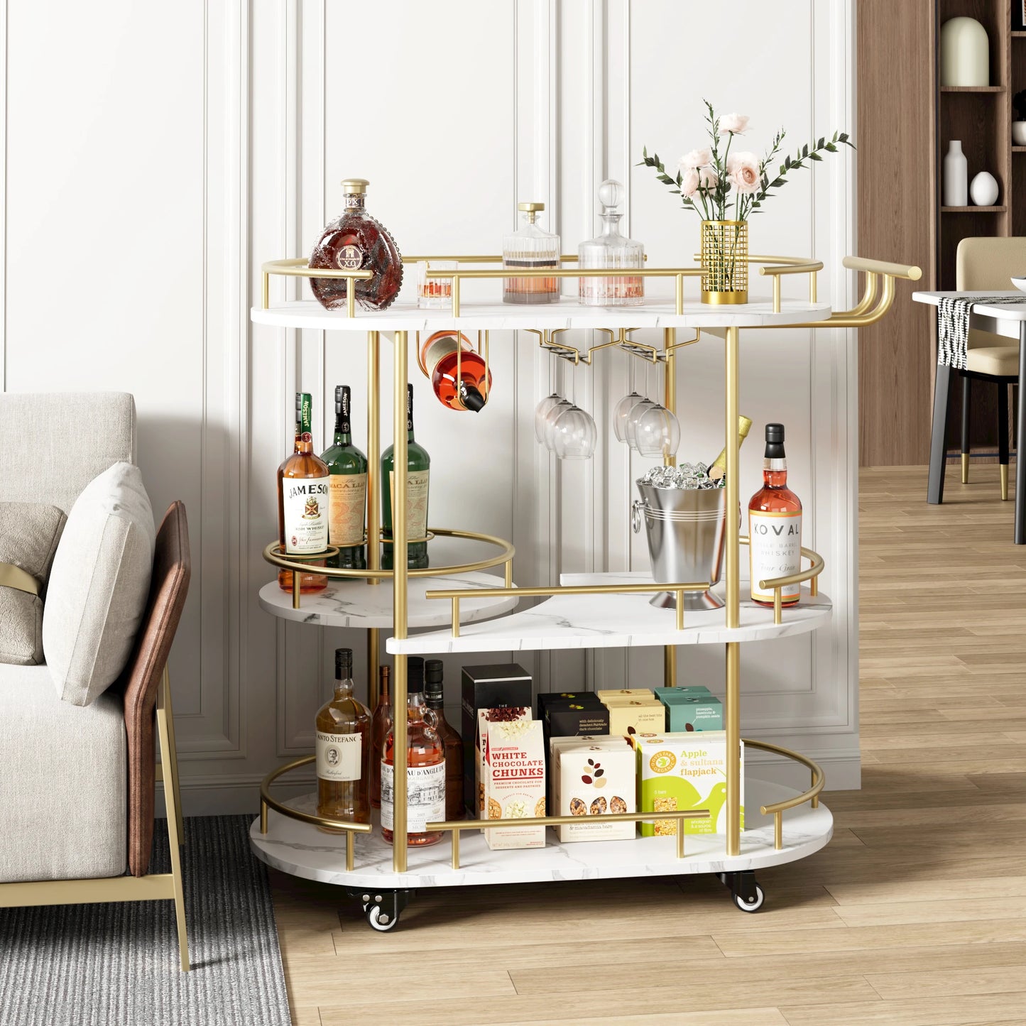 TWISTER.CK Bar Cart With 4 Tier Storage And Wine Glass Holder