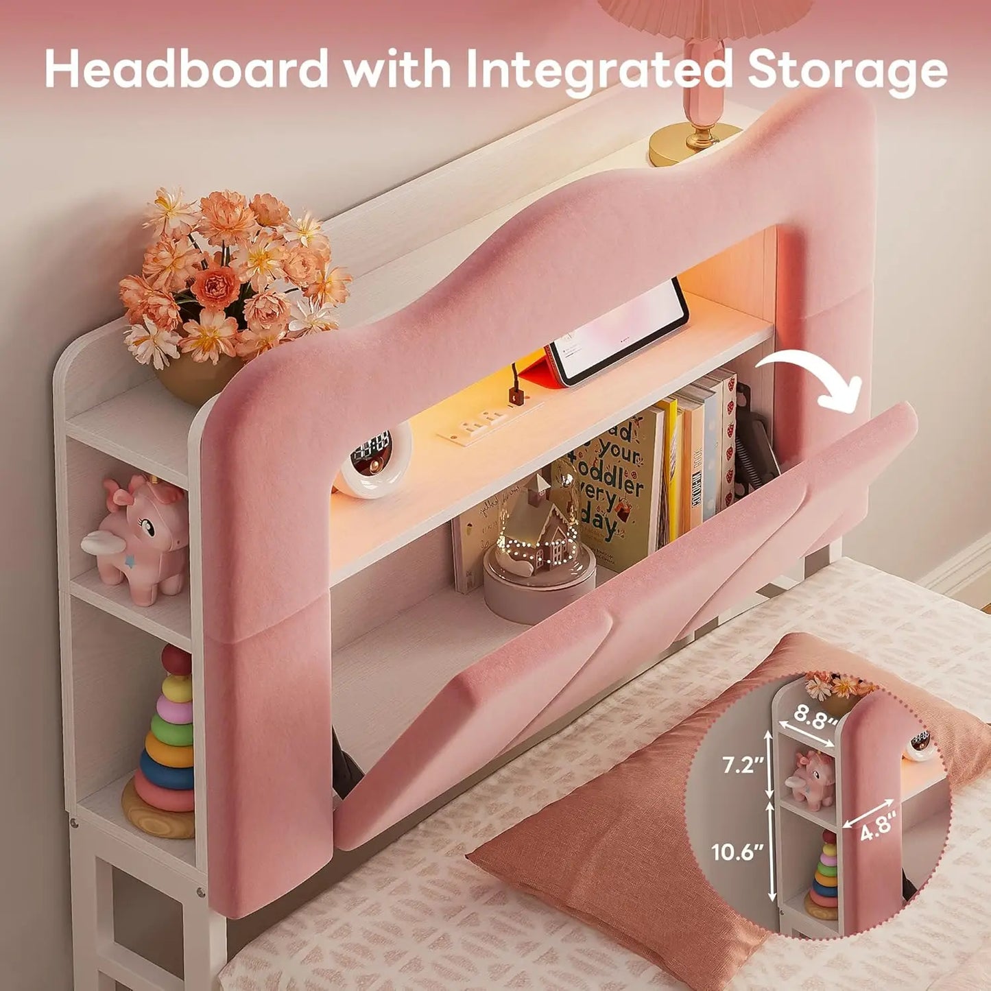 Velvet Platform Bed Frame With Drawers And Charging Station