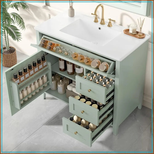 Solid Wood Bathroom Vanity Cabinet With Soft Close Door