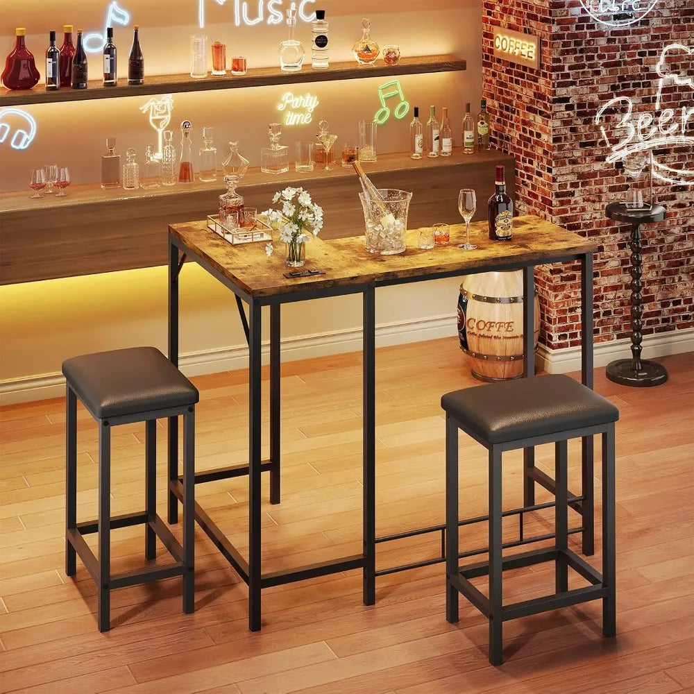 Convertible L Shaped Bar Table Set With USB Charging Cable Management