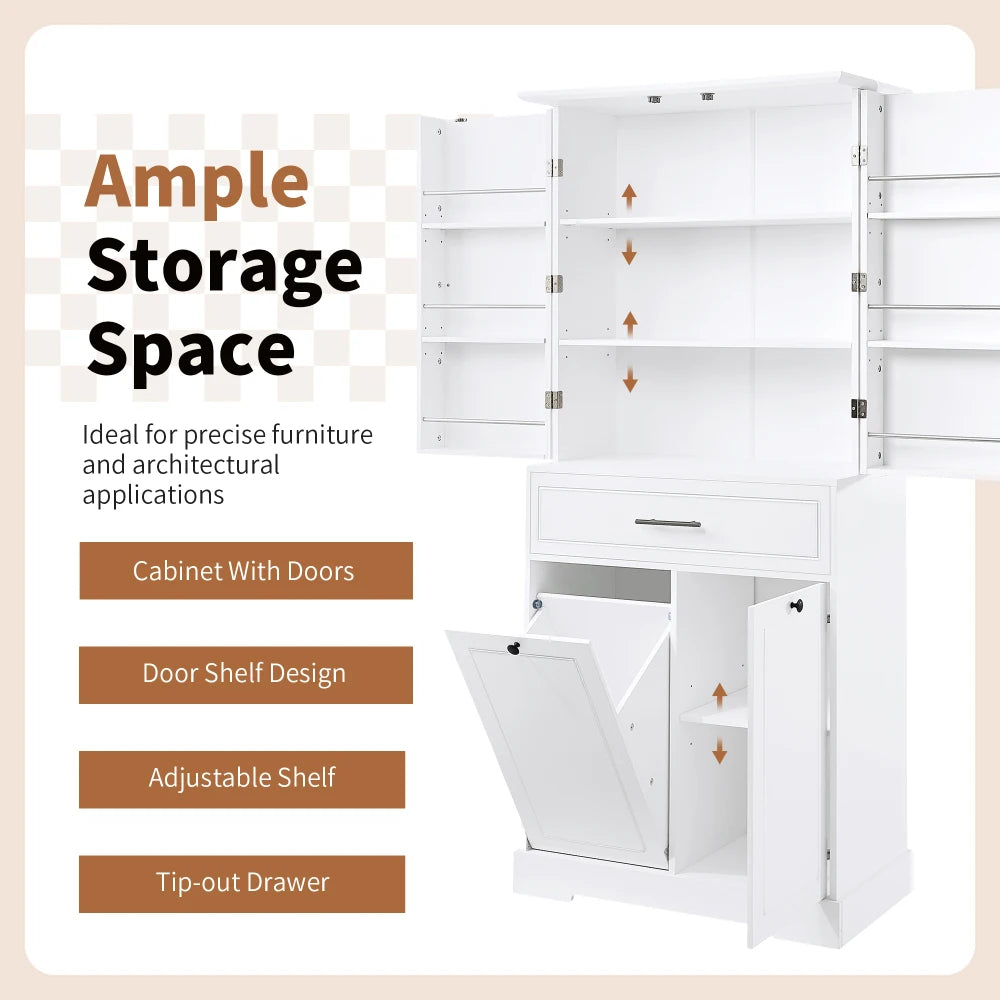 White Freestanding Bathroom Storage Cabinet With Laundry Hamper