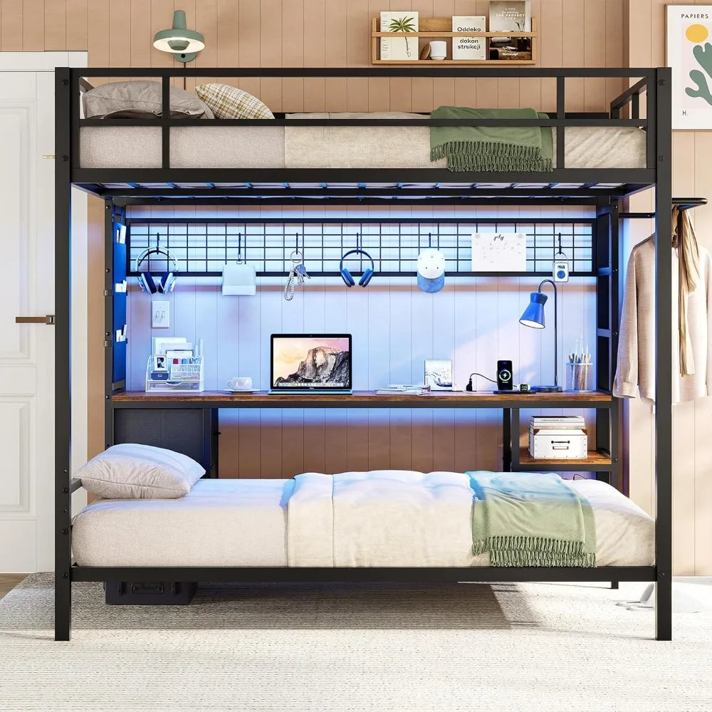 XIAOLANG Metal Bunk Bed With Desk And Charging Station