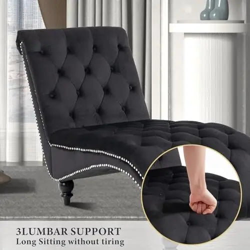 Tufted Velvet Chaise Lounge Chair With Premium Wood Legs