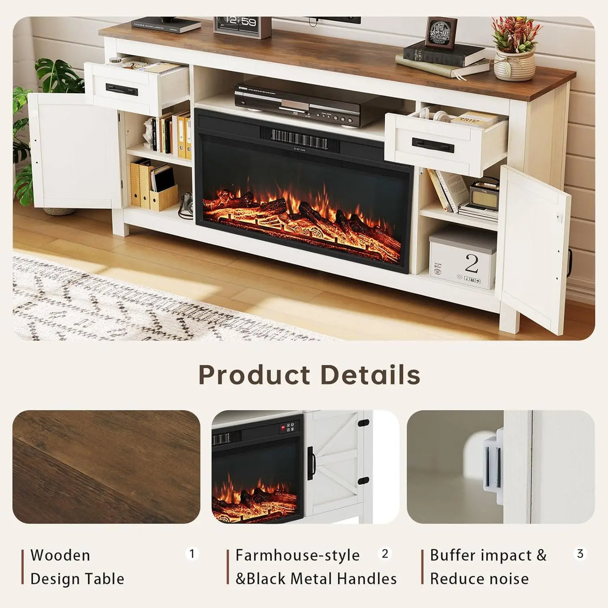 Farmhouse Fireplace TV Stand With Barn Doors And Storage
