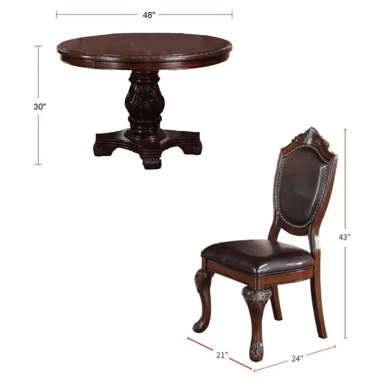 Dining Set With Round Table And Four Chairs Rubberwood Veneer