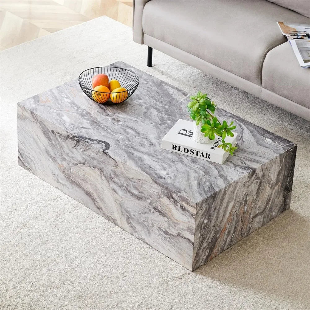 Modern Faux Marble Coffee Table With Wooden Accents
