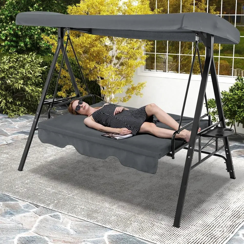 XMSJ 2in1 Convertible Porch Swing Bed With Canopy Cushions