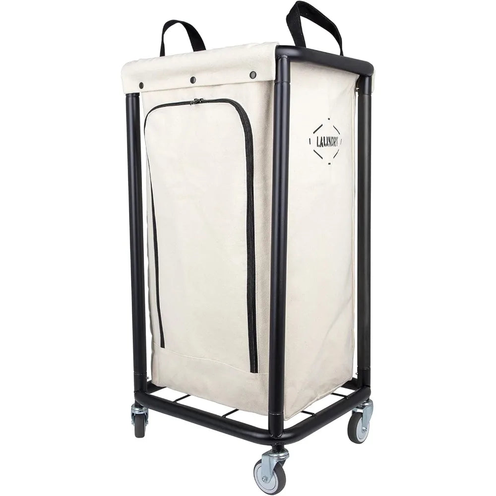 Rolling Laundry Cart With Removable Canvas Basket