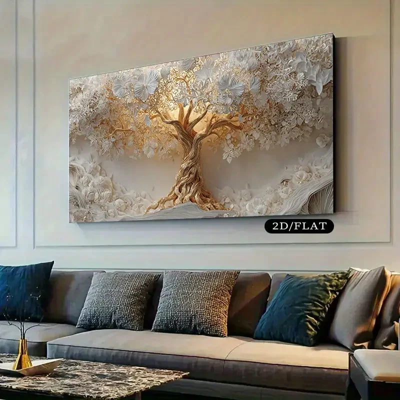 Modern Tree Of Life Canvas Art With Golden Accents