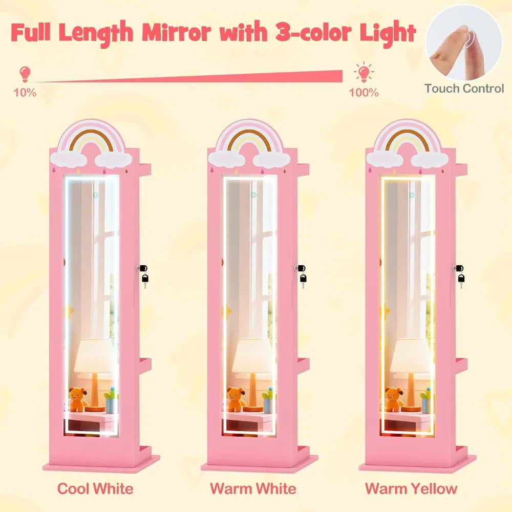 LED Jewelry Cabinet With Full Length Mirror Armoire