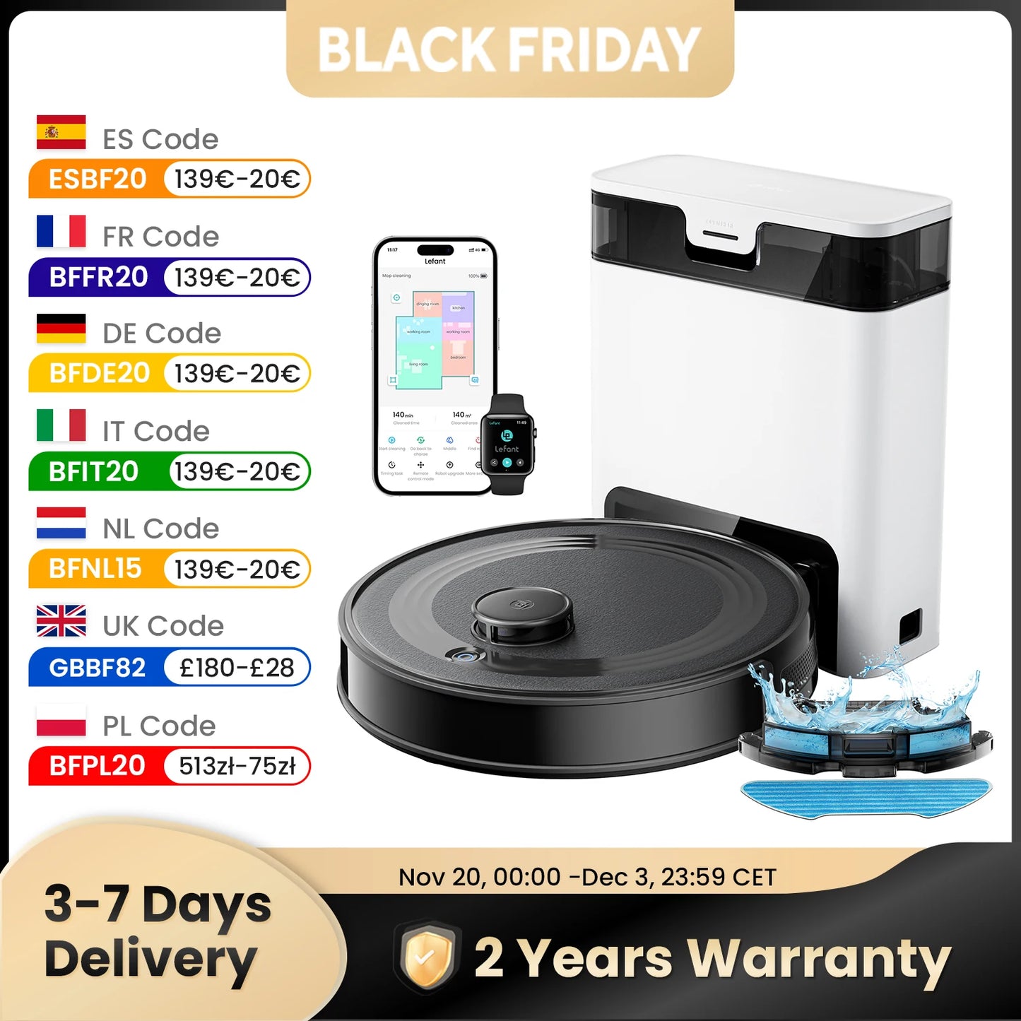 Lefant M2S Pro Robot Vacuum Cleaner With Mapping 10000Pa