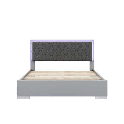 Upholstered Bedroom Set With LED Bed And Mirrored Dresser