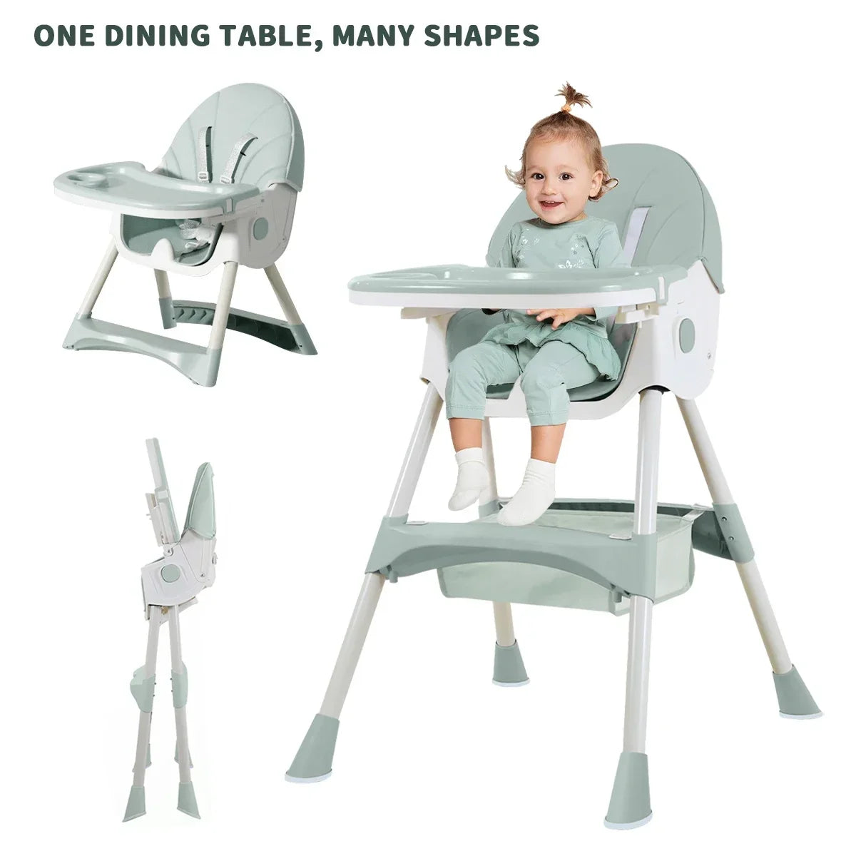 Foldable Children's Feeding Chair Adjustable Backrest High