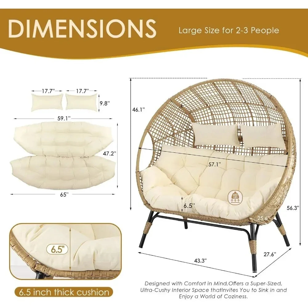 Outdoor Double Egg Lounge Chair For Patio And Balcony
