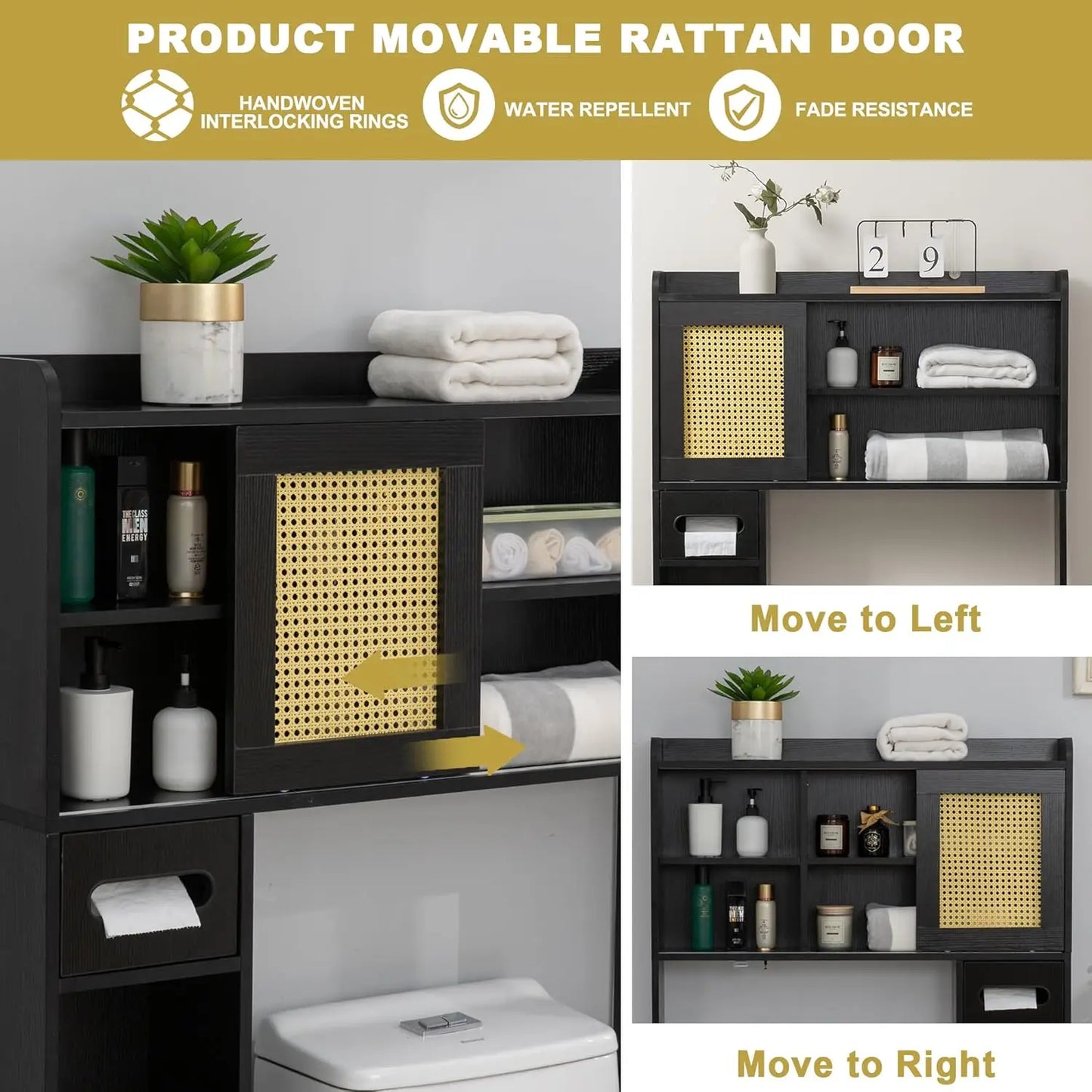 Over Toilet Storage Cabinet SixTier Freestanding with Sliding Door