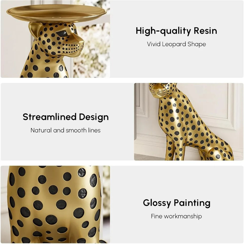 DAFIFY Animal Side Table With Tray Top Leopard Statue
