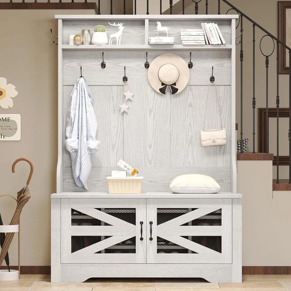 Hall Tree With Bench And Footwear Storage Coat Rack