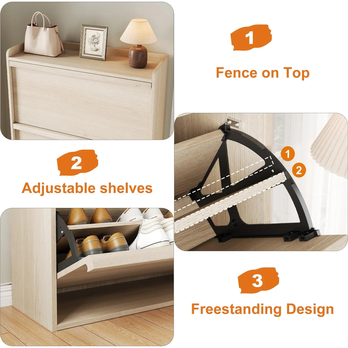 HiMISS Three Flip Drawer Shoe Cabinet With Adjustable Shelves