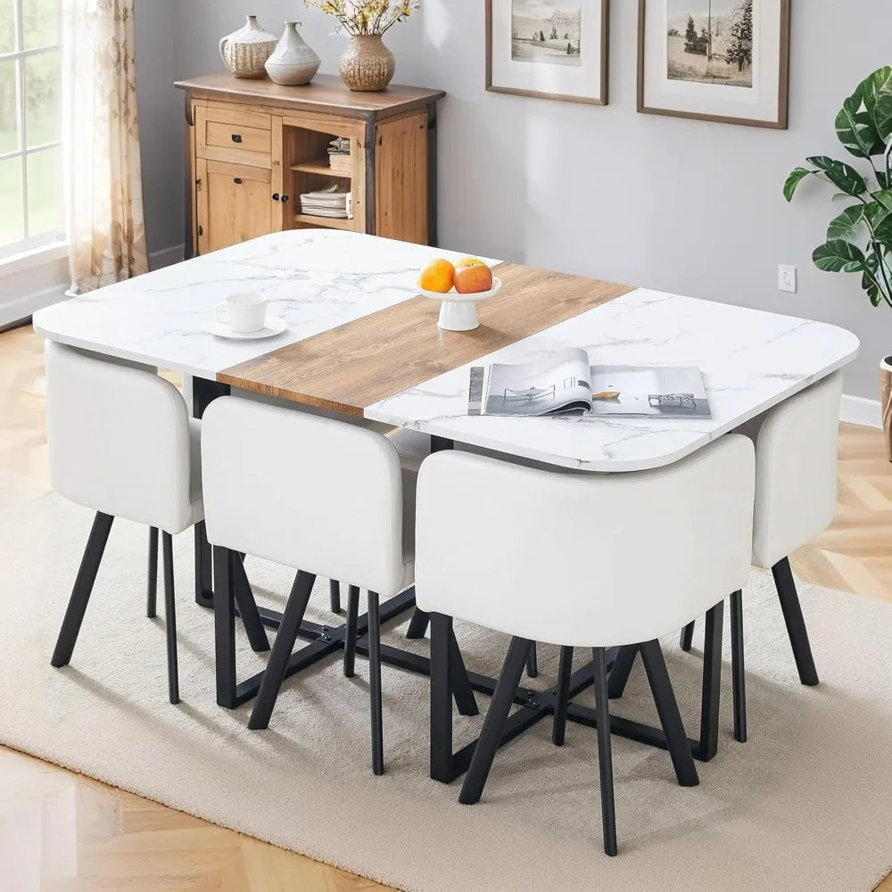DAFIFY Modern Dining Table Set Faux Marble Top Metal Legs