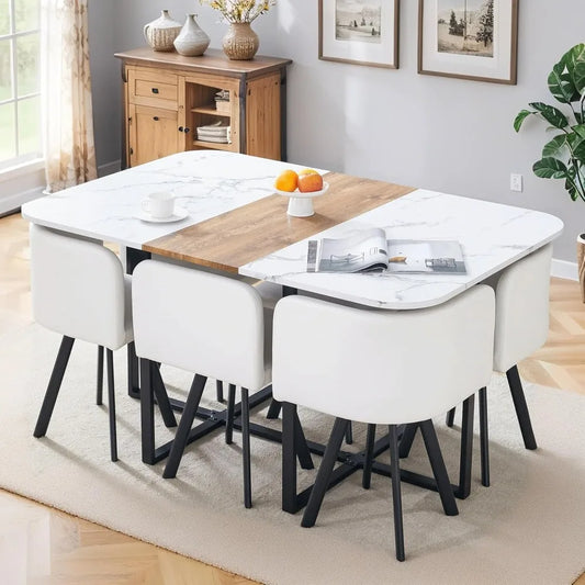 DAFIFY Modern Dining Table Set Faux Marble Top Metal Legs