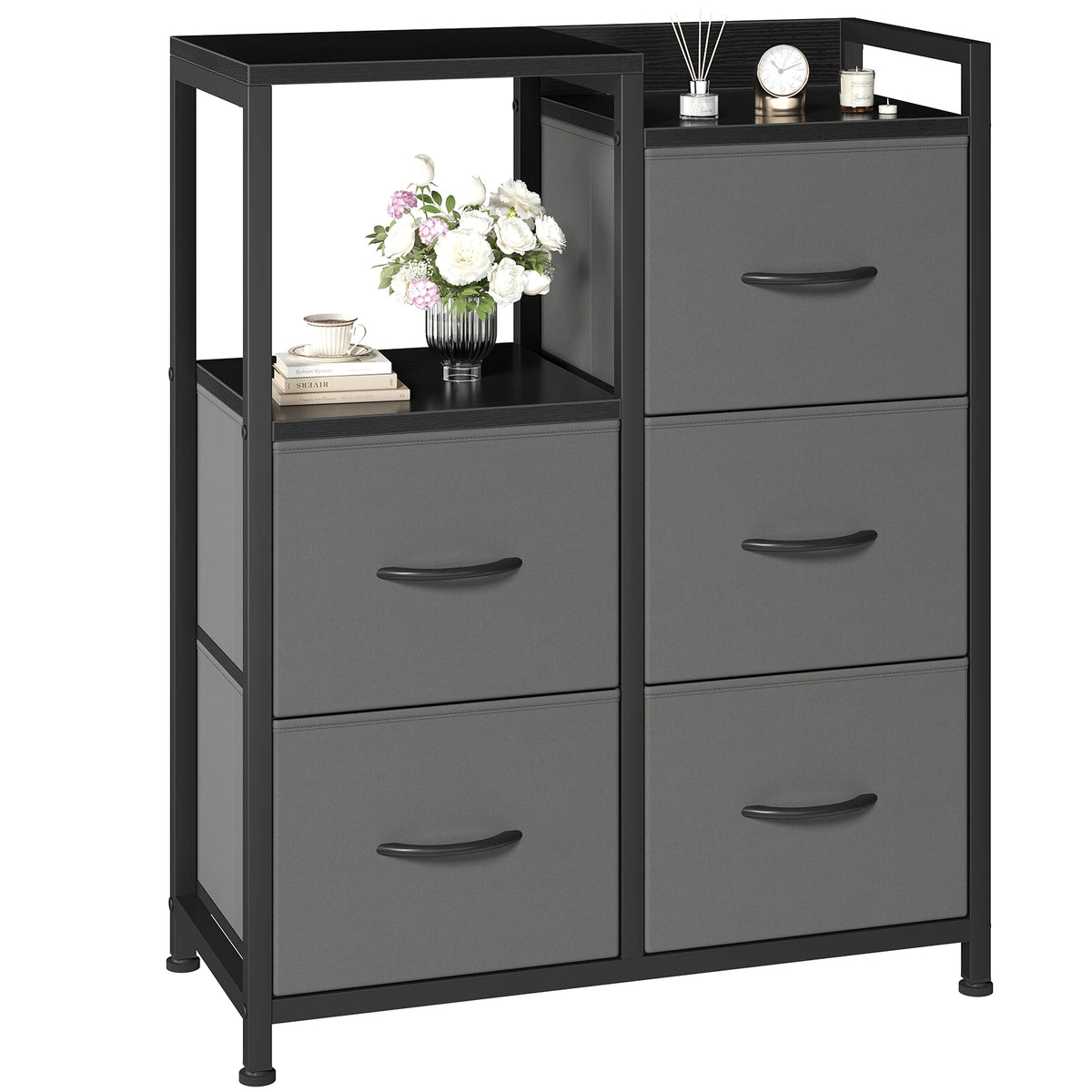 JHK Five Drawer Storage Chest With Raised Shelf Organizer