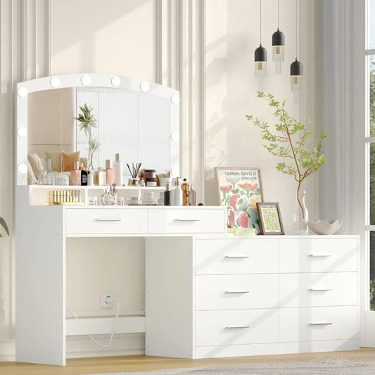 Hign-concerned Vanity Desk With Mirror Bright LED Lights