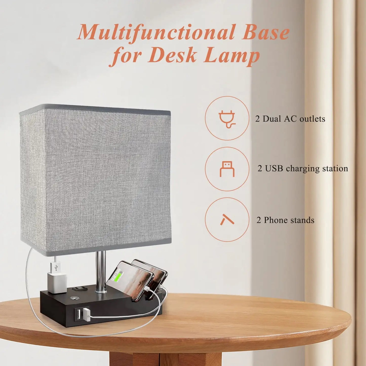SZRSTH Bedside Table Lamp With Dual USB Charging Dimmable