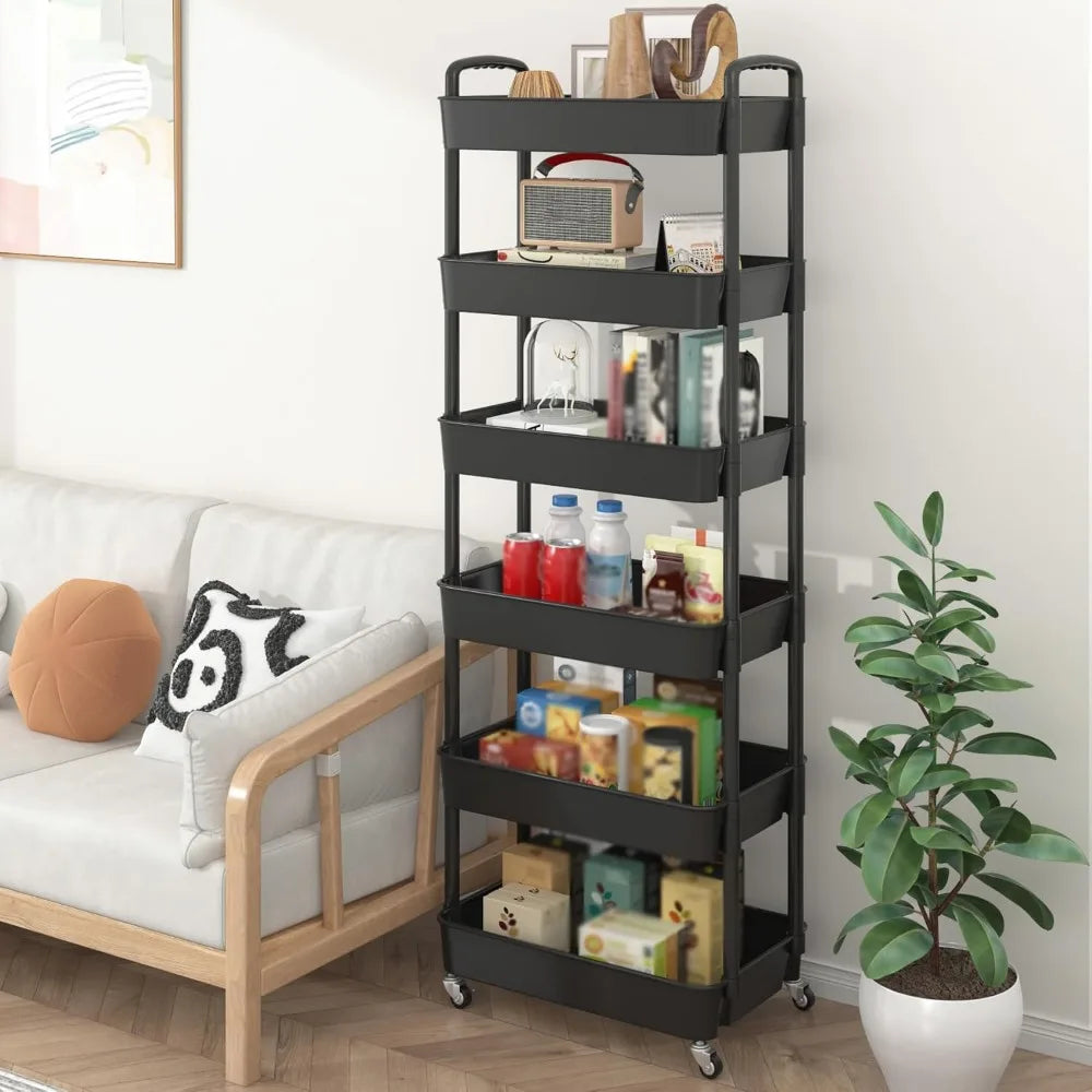 NBVCX 6 Tier Rolling Utility Cart With Handle Office Living Room Kitchen