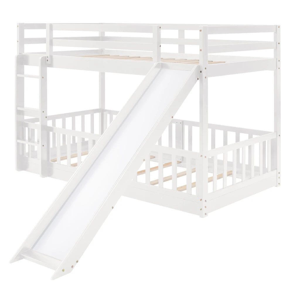 Contemporary Solid Wood Bunk Bed Attached Slide Platform Design