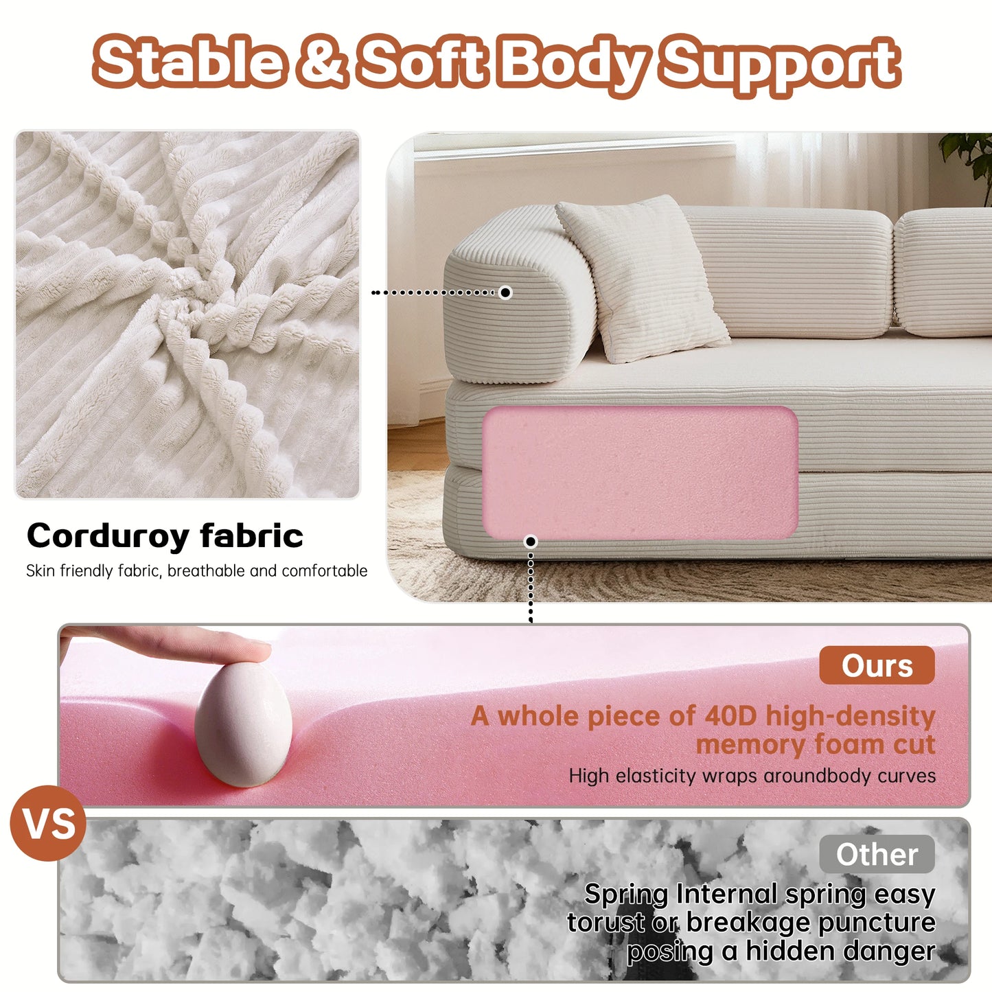 Boneless Couch Futon Sofa Bed With L Shaped Armrests For Living Room