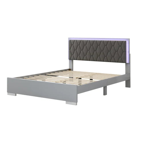 Upholstered Bedroom Set With LED Bed And Mirrored Dresser