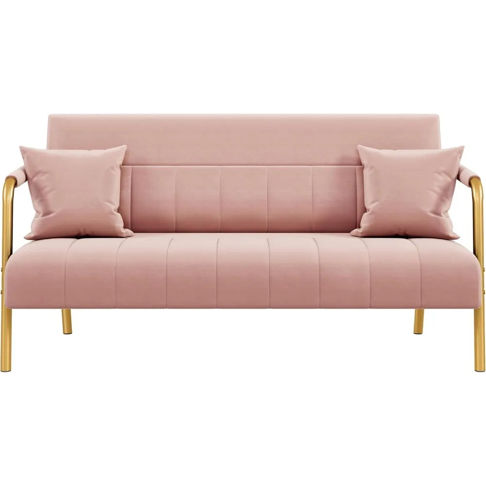 56.5 Inch Modern Velvet Sofa with Gold-Tone Metal Arms for Living Room