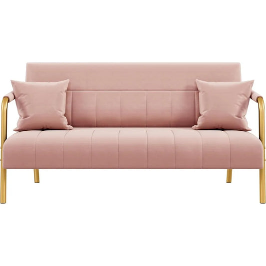 56.5 Inch Modern Velvet Sofa with Gold-Tone Metal Arms for Living Room