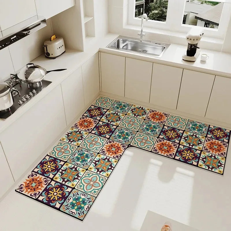 Luxurious L Shaped PVC Kitchen Carpet Non Slip Mat