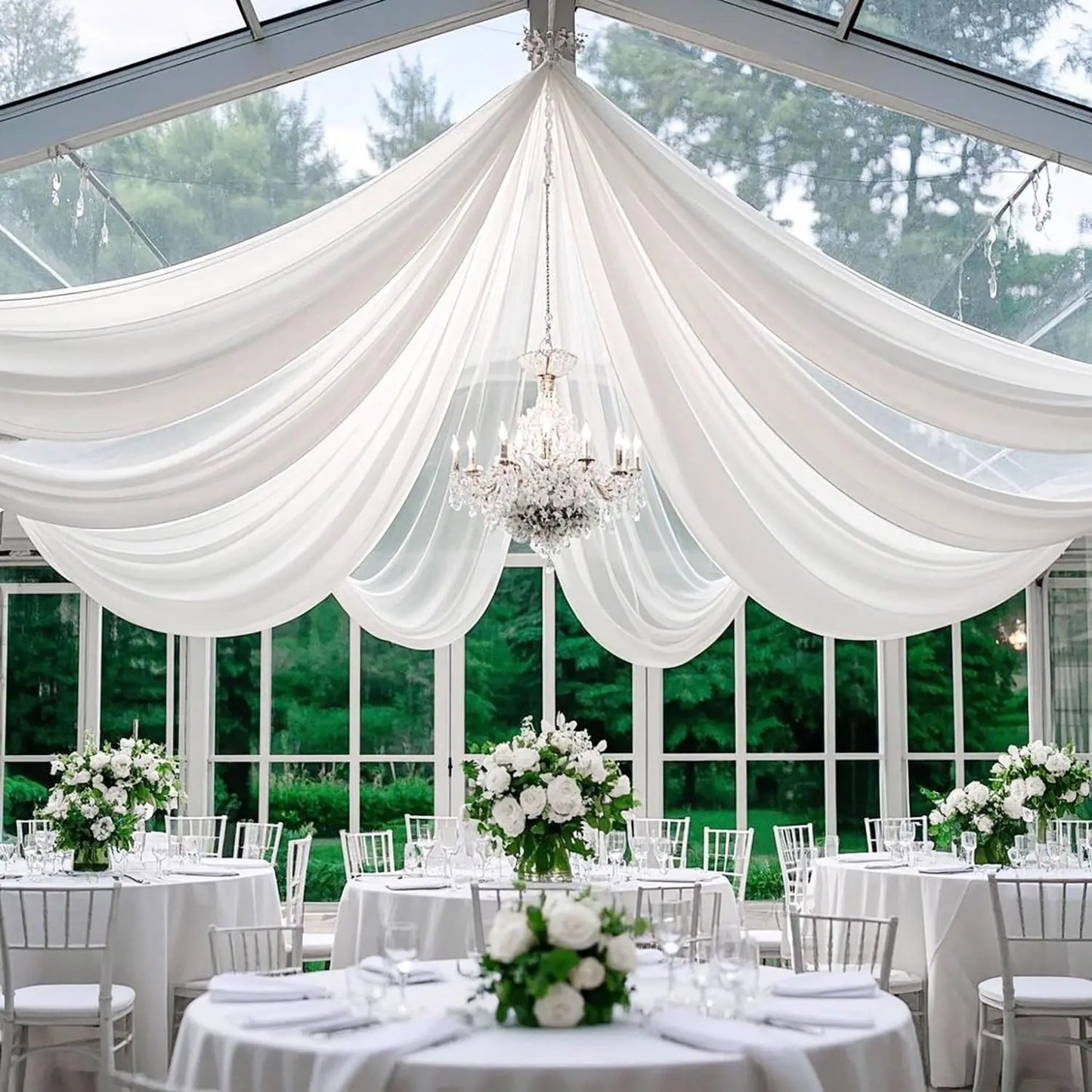Hign-Concerned White Ceiling Drapes For Weddings 12 Panels