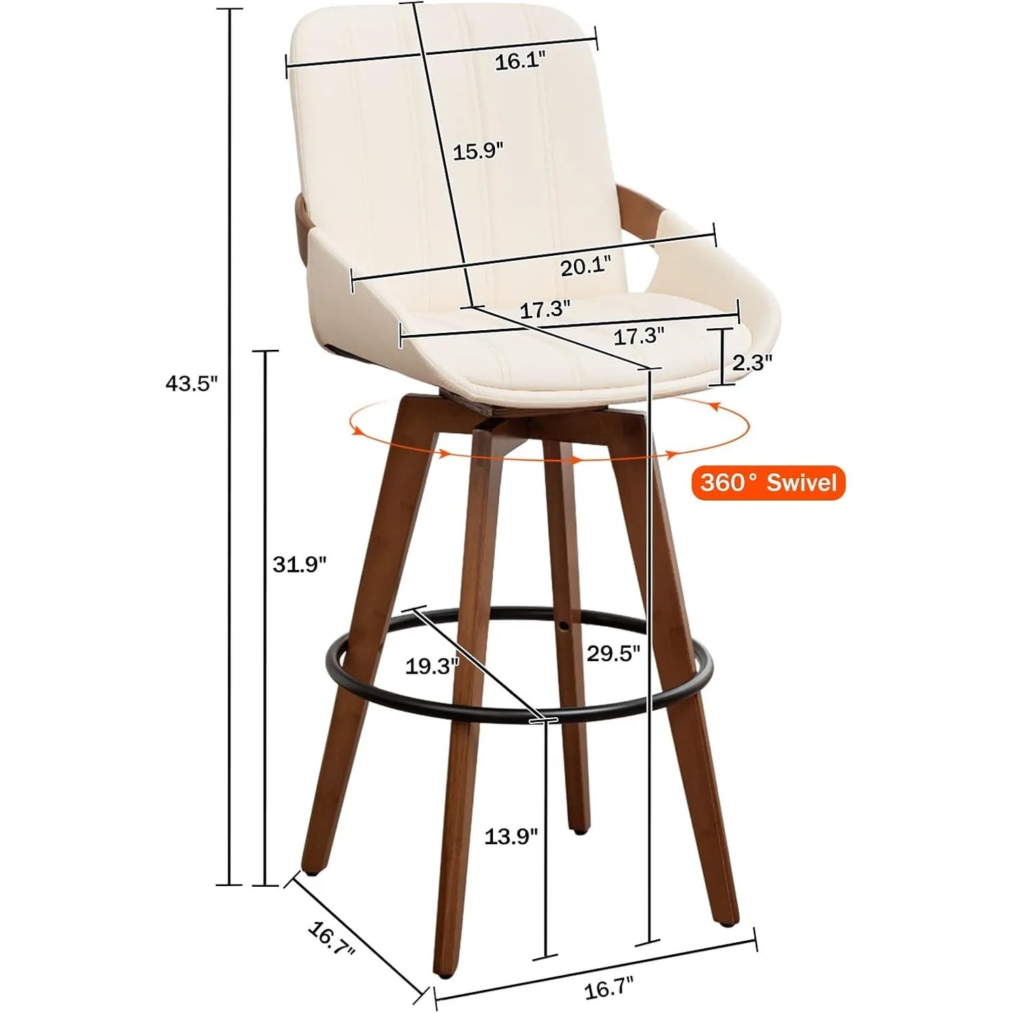 ZHENDAI Mid Century Swivel Bar Stools For Home Bar
