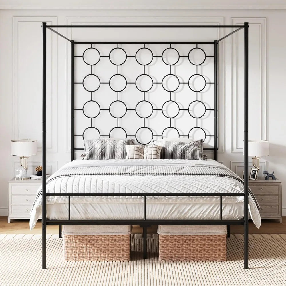 RBXC Metal Canopy Bed Frame With Slat Support Foundation