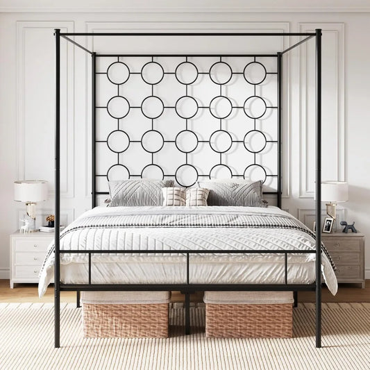RBXC Metal Canopy Bed Frame With Slat Support Foundation