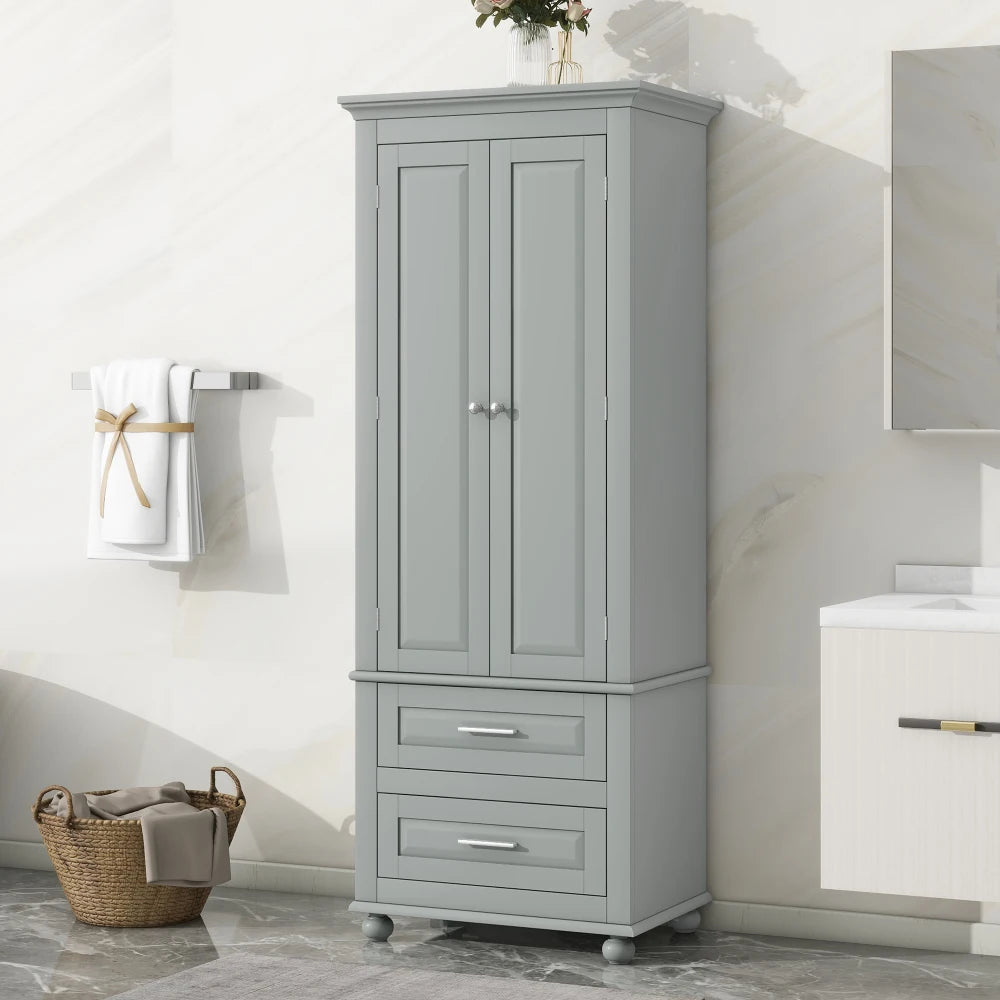 Grey Tall Storage Cabinet With Two Drawers