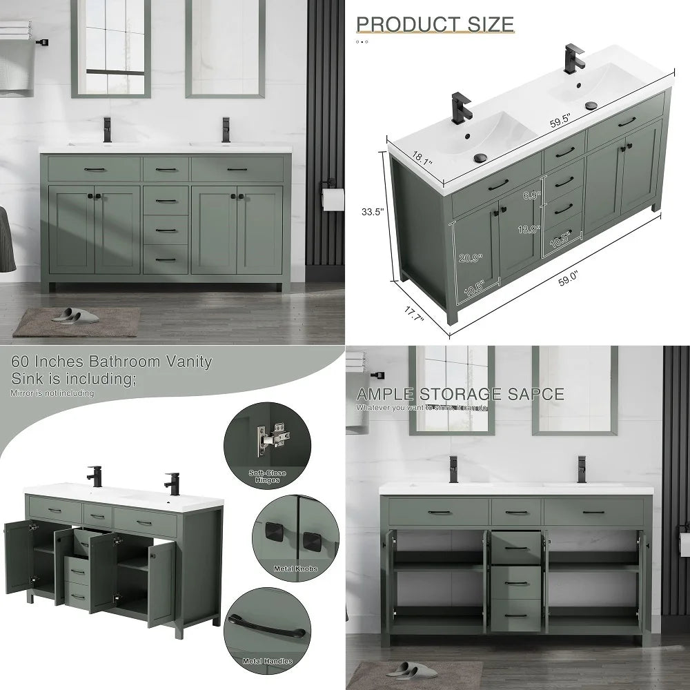 Double Sink Bathroom Vanity Cabinet With Four Doors And Drawers