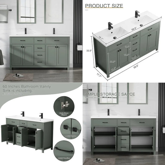 Double Sink Bathroom Vanity Cabinet With Four Doors And Drawers