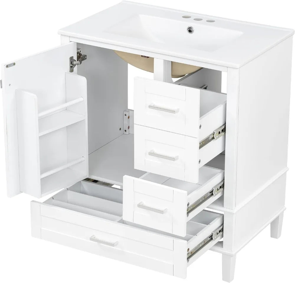 Solid Wood Bathroom Vanity Cabinet With Integrated Sink