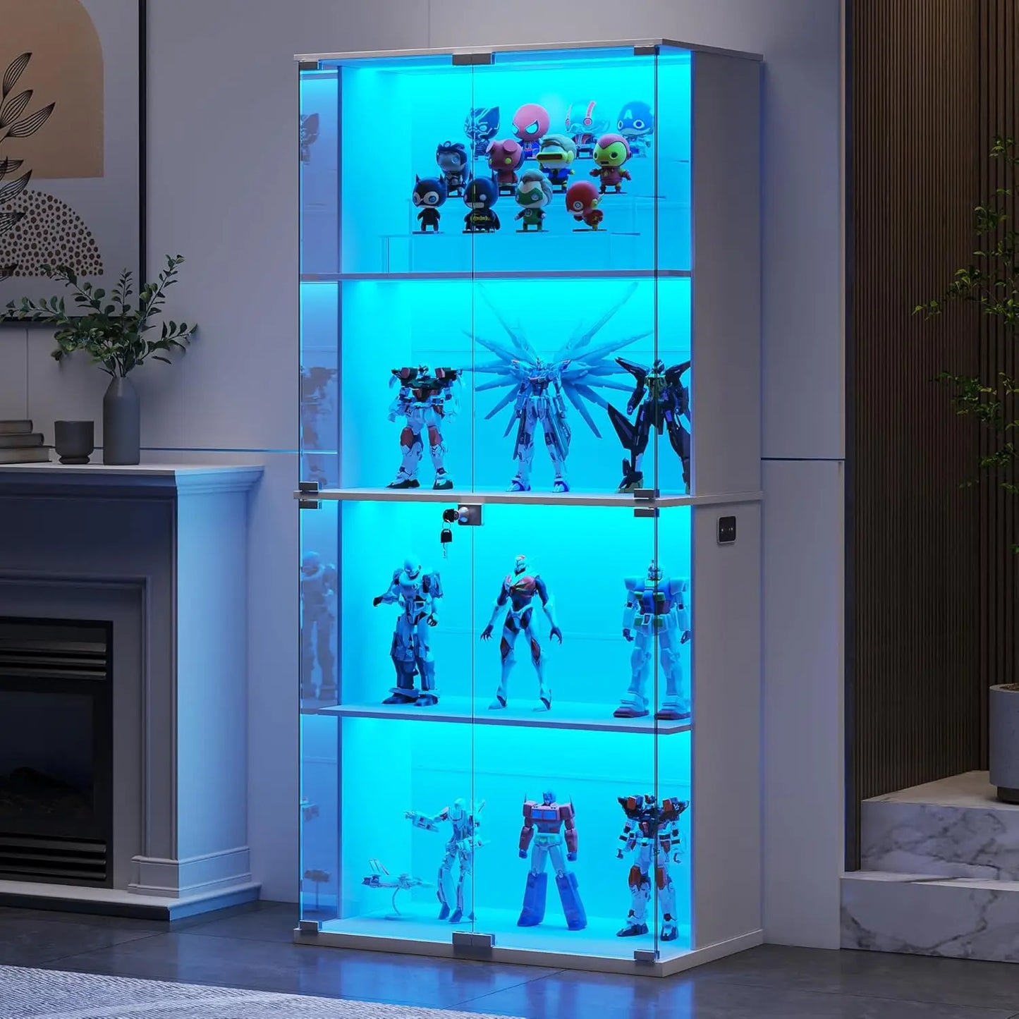 ZHILU Lighted Glass Display Cabinet Four Tier Collectibles