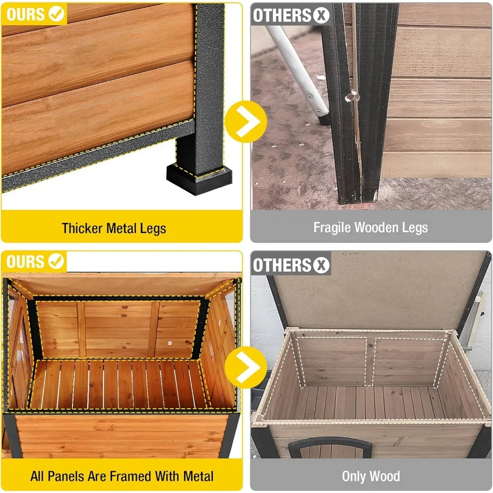 Weatherproof Large Dog House Chew Proof Kennel with Metal Frame for All Breeds