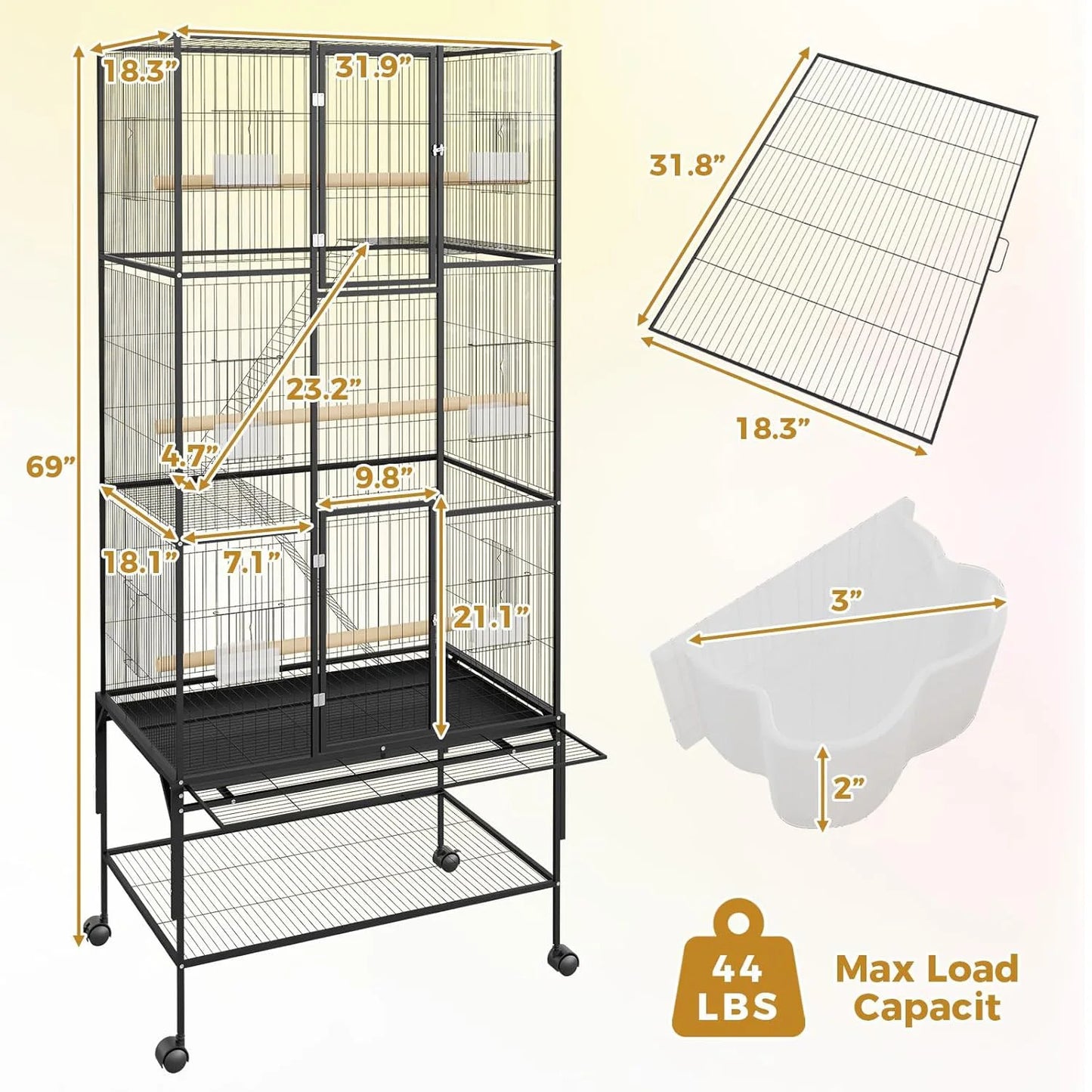 HiMISS Bird Cage Parrot Parakeet With Rolling Storage Stands