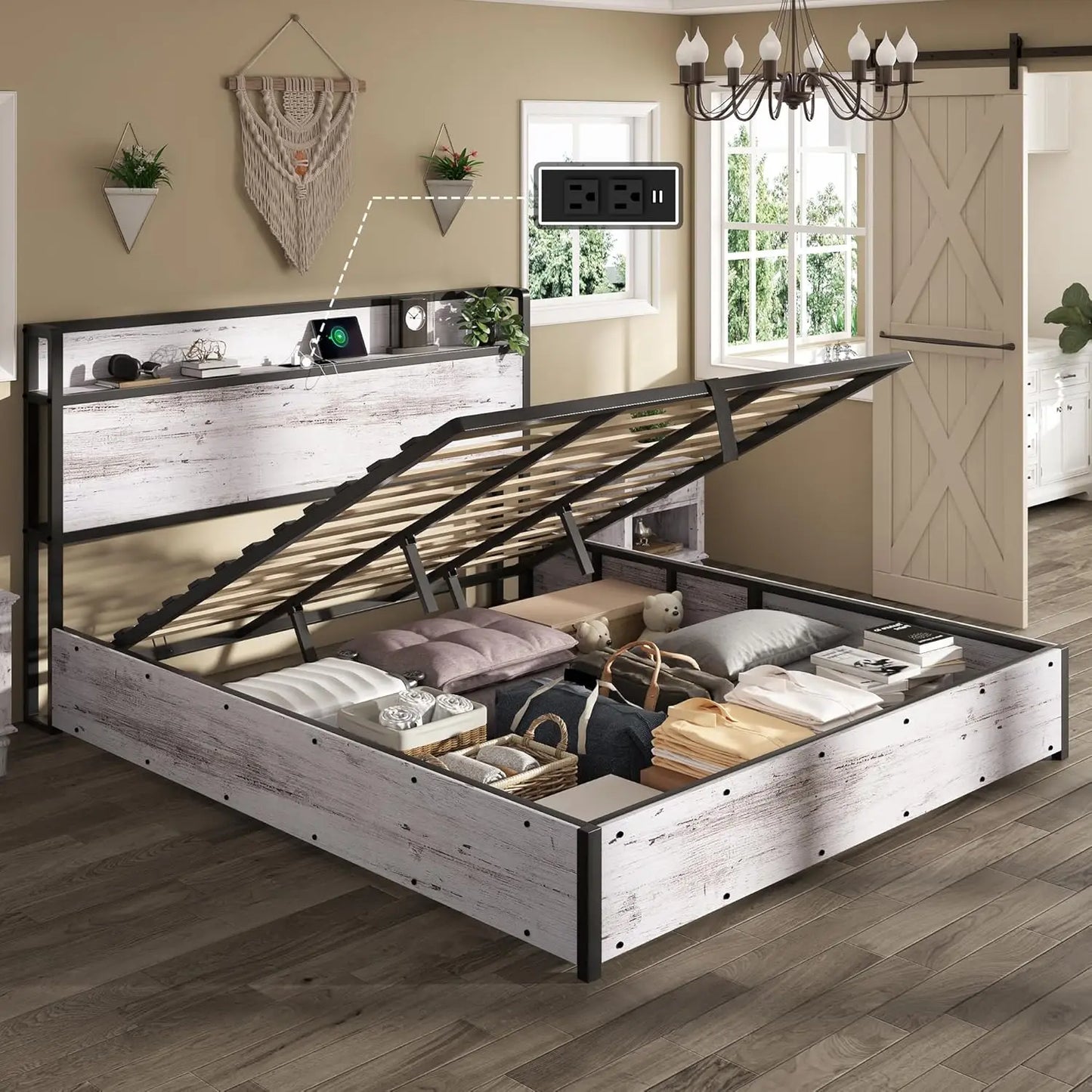 XIAOLANG Lift Up Storage Bed Frame With Charging Station