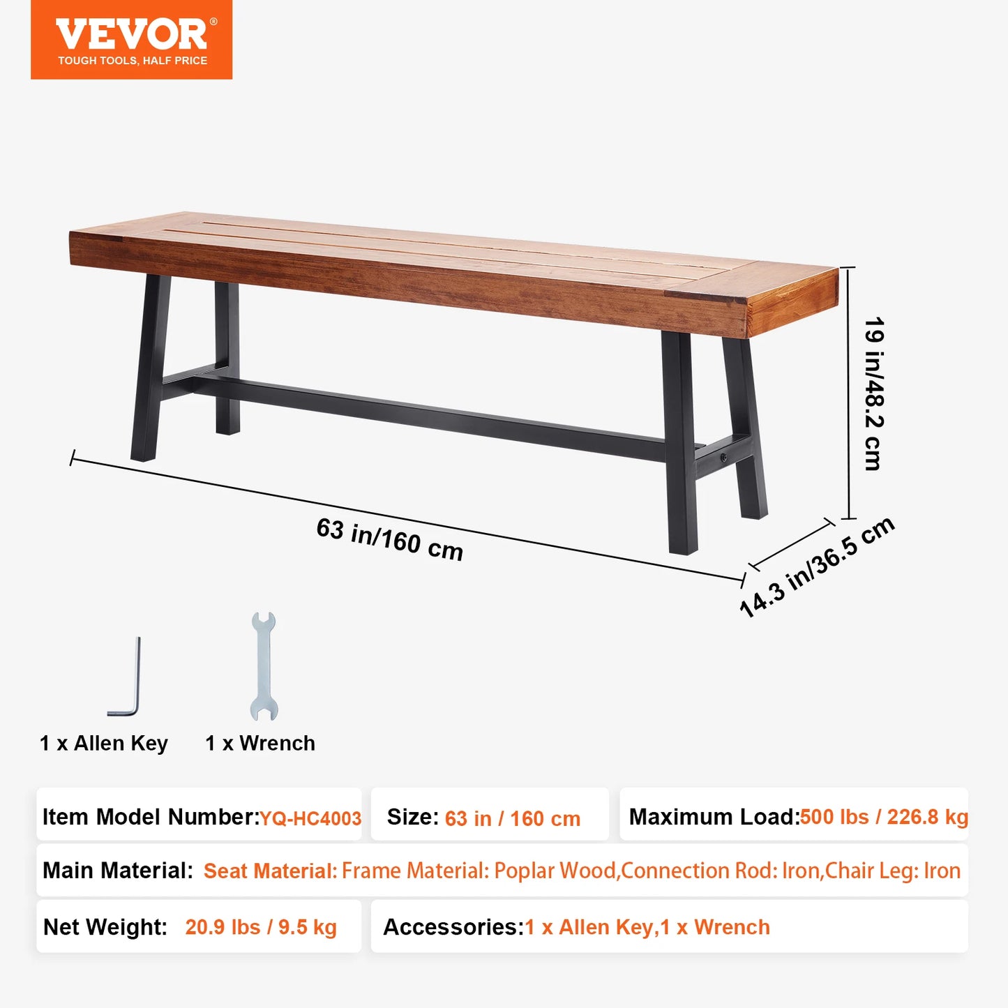 SucceBuy Outdoor Wooden Metal Garden Bench 480 Lb Capacity