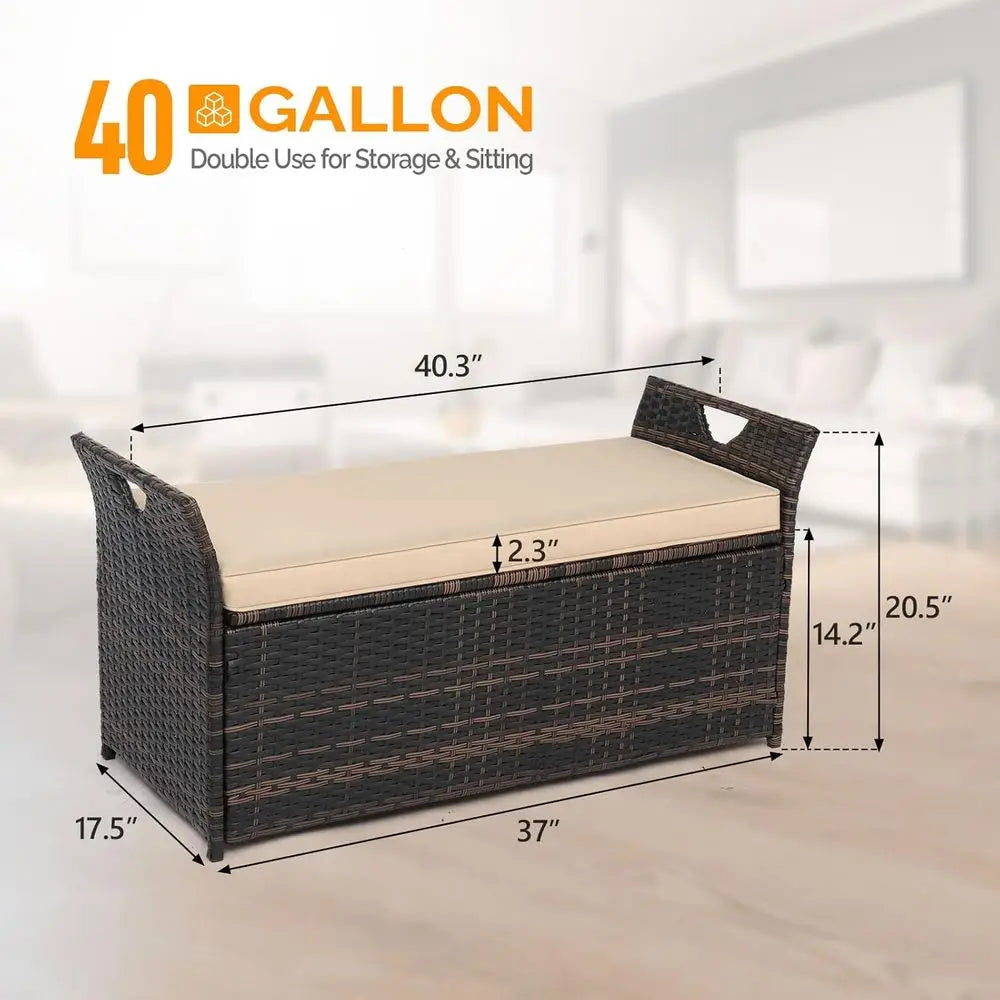 Wicker Storage Bench Cushion Box For Patio And Garden